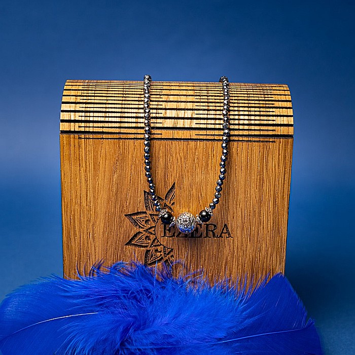 Colier Choker Asha din pietre naturale de Hematit Magnetic cu Titan, inchidere si accesorii din argint [9]