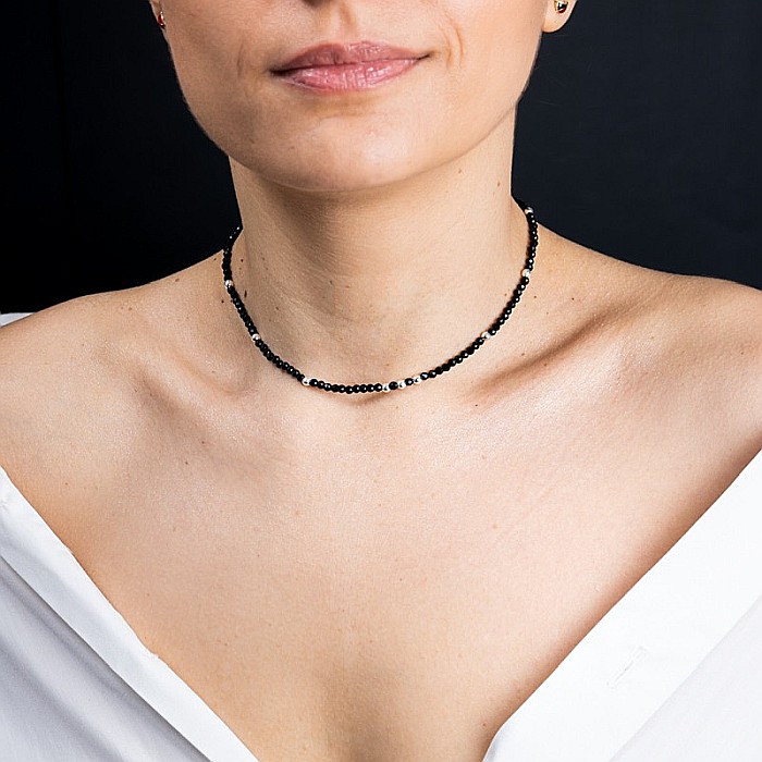 Colier choker Blake din pietre semipretioase de Spinel negre, cu accesorii si sistem de inchidere din argint 925 [8]