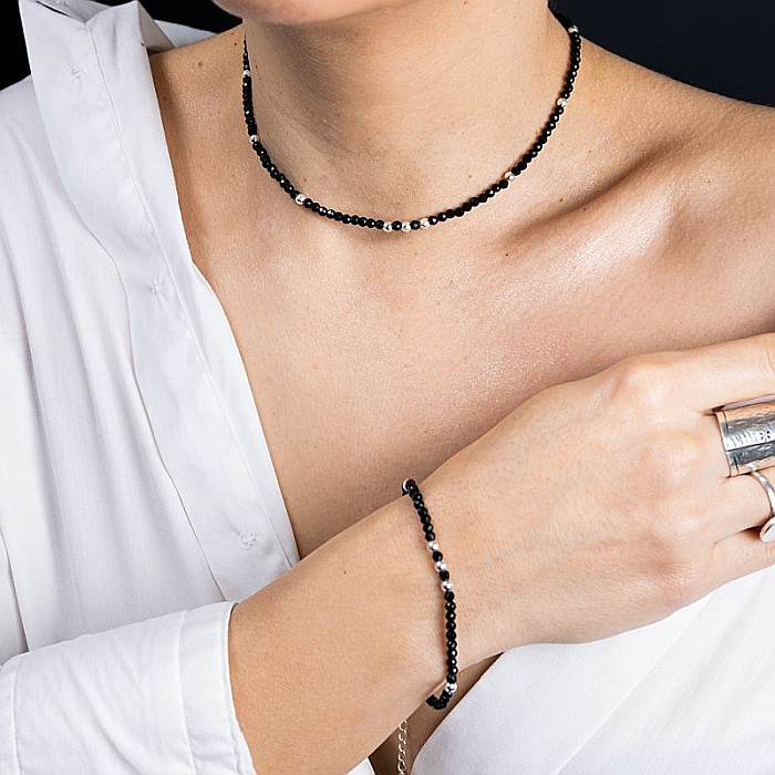 Colier choker Blake din pietre semipretioase de Spinel negre, cu accesorii si sistem de inchidere din argint 925 [9]