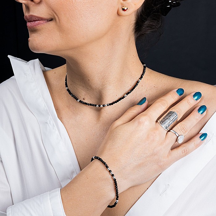 Colier choker Blake din pietre semipretioase de Spinel negre, cu accesorii si sistem de inchidere din argint 925 [10]