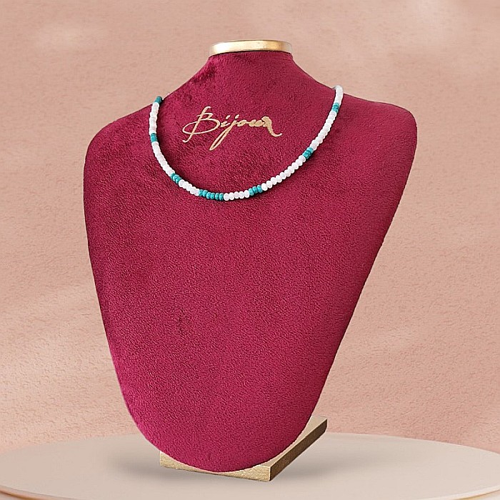 Colier choker Casandra din margele Mother of Pearls si Turcoaz Reconstituit, cu inchidere din argint [8]