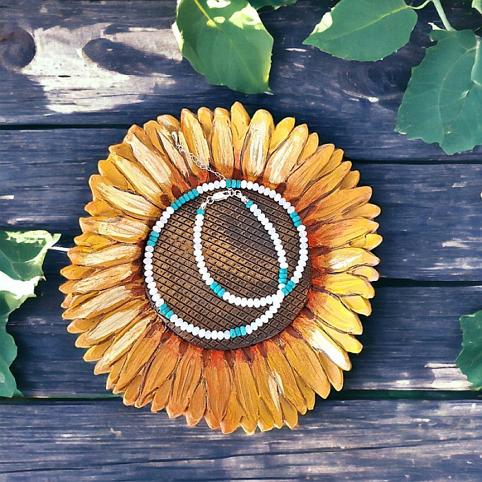 Colier choker Casandra din margele Mother of Pearls si Turcoaz Reconstituit, cu inchidere din argint [3]