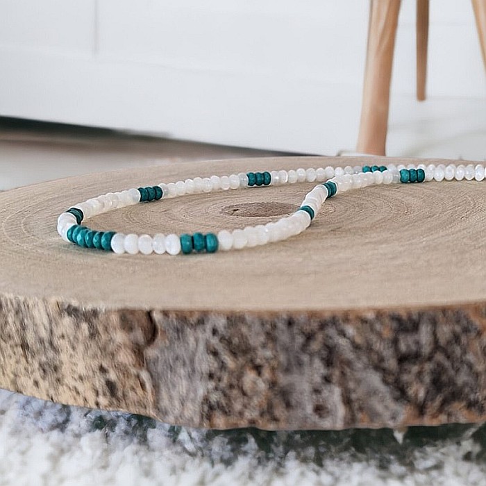 Colier choker Casandra din margele Mother of Pearls si Turcoaz Reconstituit, cu inchidere din argint [6]