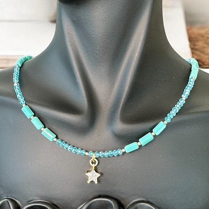 Colier choker din cristale de apatit Colin, cu charm stea din zircon, cupru placat cu aur [13]