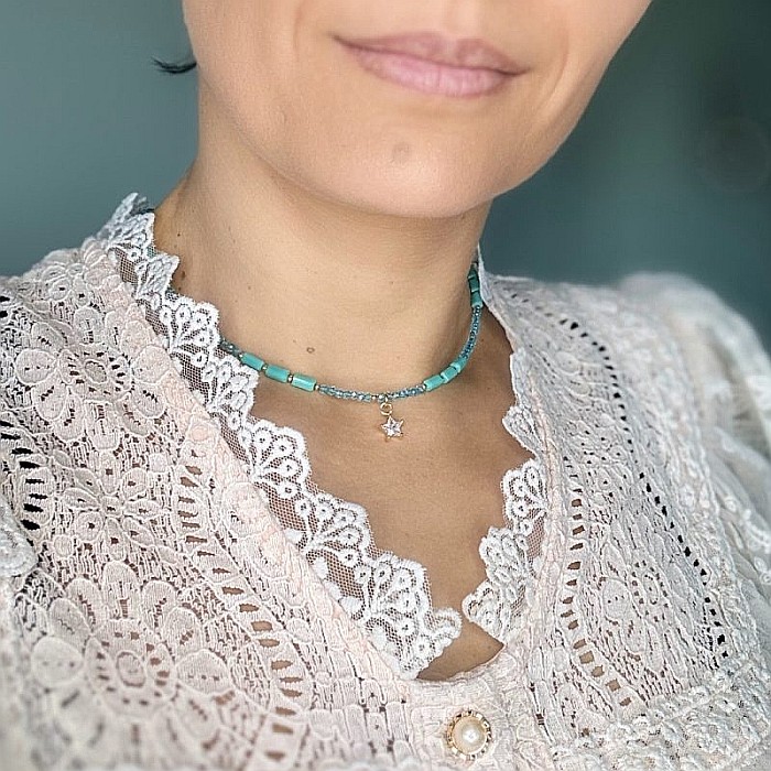 Colier choker din cristale de apatit Colin, cu charm stea din zircon, cupru placat cu aur [5]