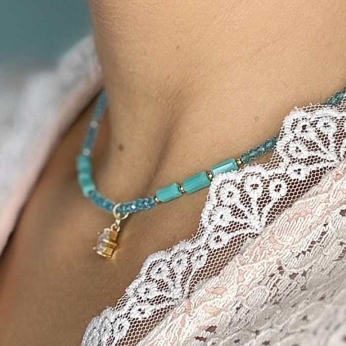 Colier choker din cristale de apatit Colin, cu charm stea din zircon, cupru placat cu aur [3]