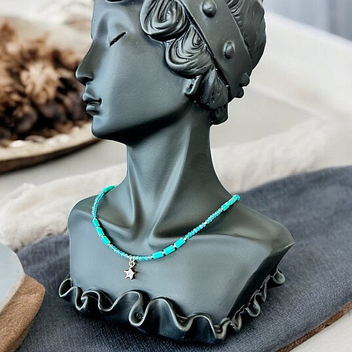 Colier choker din cristale de apatit Colin, cu charm stea din zircon, cupru placat cu aur [12]