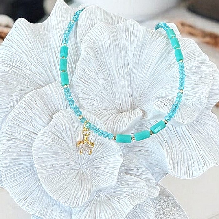 Colier choker din cristale de apatit Colin, cu charm stea din zircon, cupru placat cu aur [8]