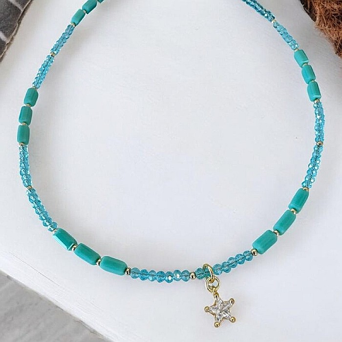 Colier choker din cristale de apatit Colin, cu charm stea din zircon, cupru placat cu aur [7]