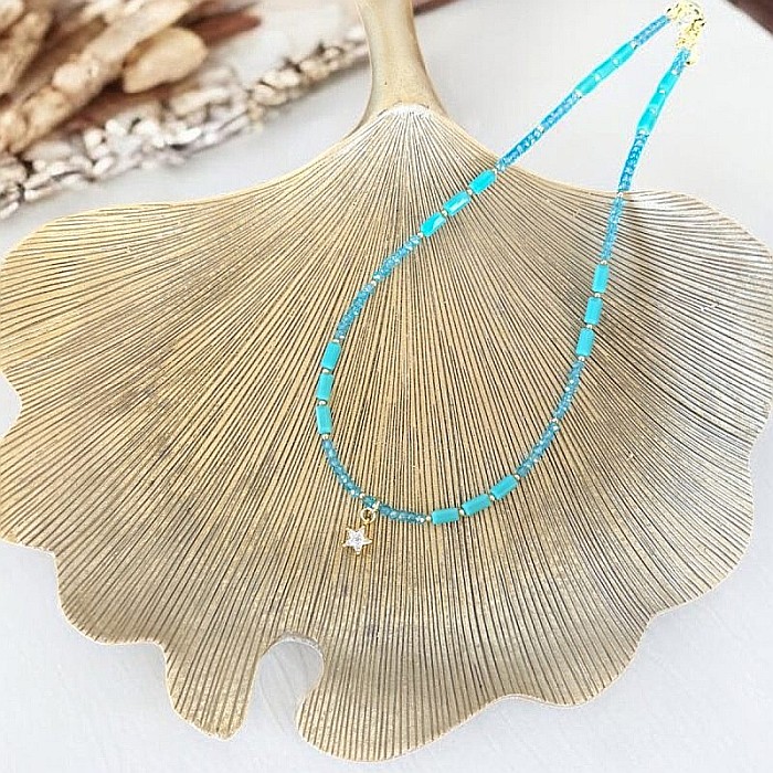 Colier choker din cristale de apatit Colin, cu charm stea din zircon, cupru placat cu aur [11]