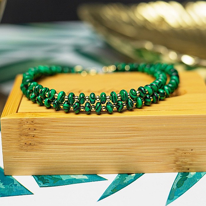 Colier choker din Malachit sintetic, Kamia cu inchizatoare din cupru, placat cu aur de 18K [6]