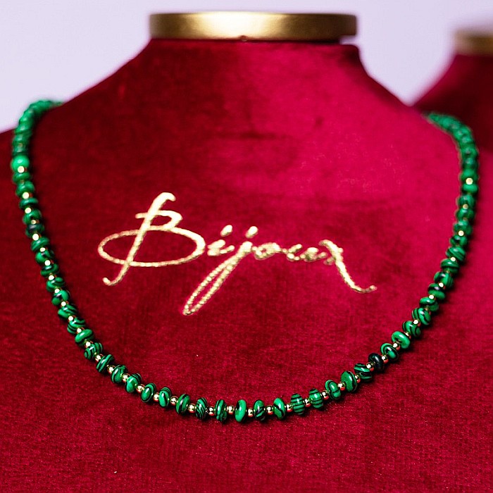 Colier choker din Malachit sintetic, Kamia cu inchizatoare din cupru, placat cu aur de 18K [3]