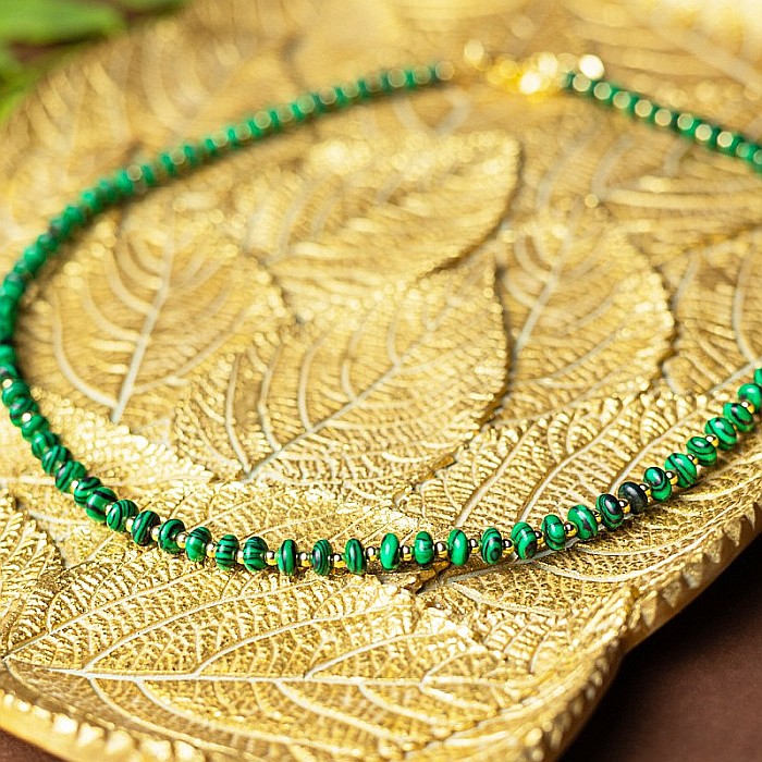 Colier choker din Malachit sintetic, Kamia cu inchizatoare din cupru, placat cu aur de 18K [2]