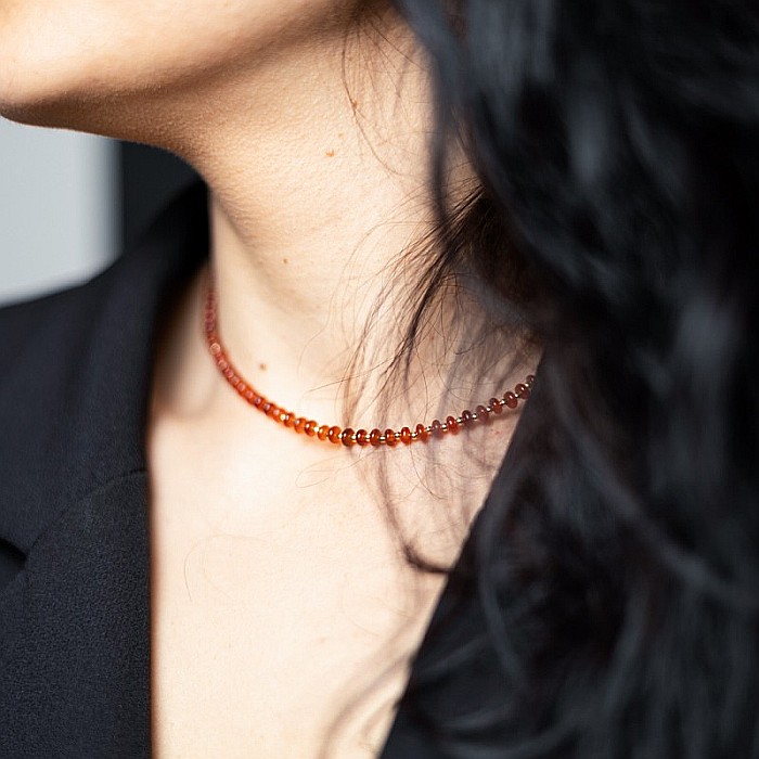 Colier choker din pietre semipretioase Carneol (eng.Carnelian), Kamia cu inchizatoare din cupru, placat cu aur de 18K [9]