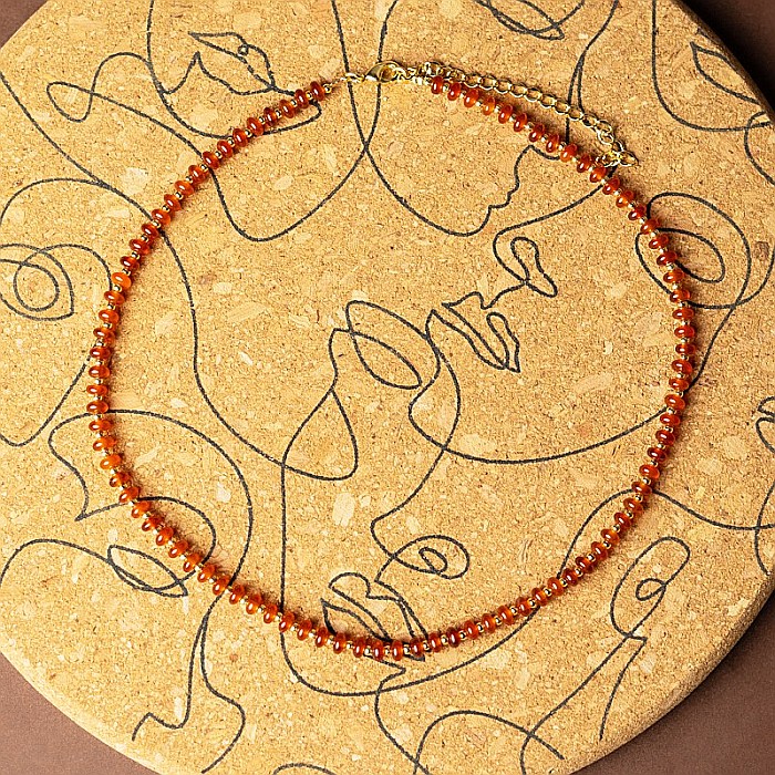 Colier choker din pietre semipretioase Carneol (eng.Carnelian), Kamia cu inchizatoare din cupru, placat cu aur de 18K [4]