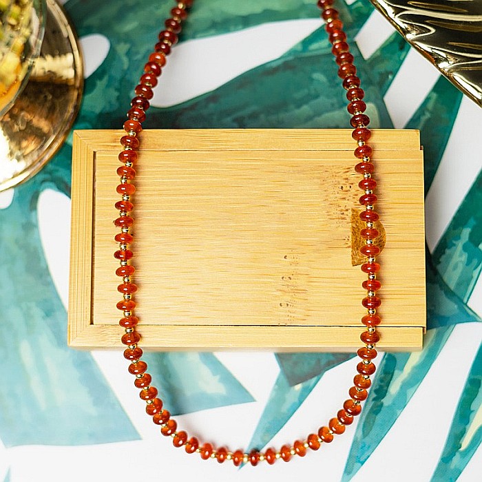 Colier choker din pietre semipretioase Carneol (eng.Carnelian), Kamia cu inchizatoare din cupru, placat cu aur de 18K [8]