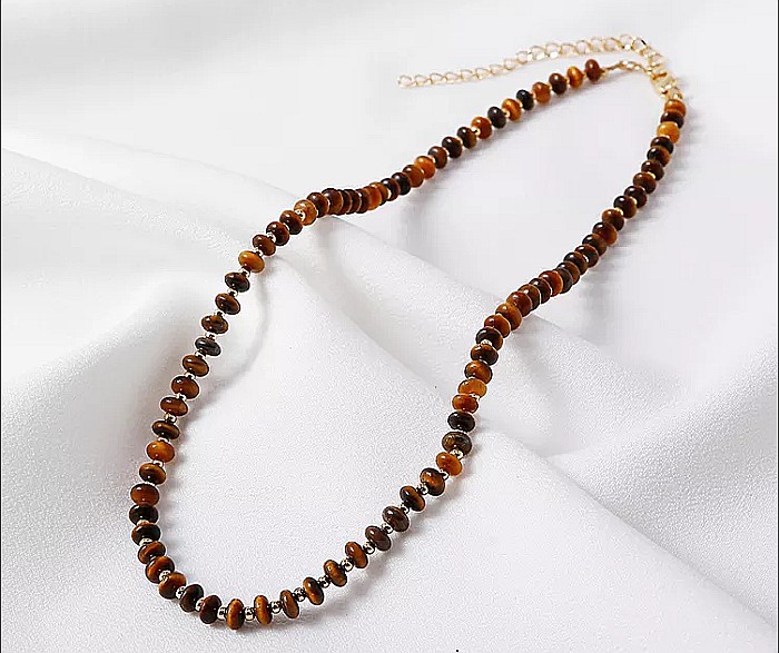 Colier choker din pietre semipretioase Ochi de Tigru, Kamia, placat cu aur 18K [6]