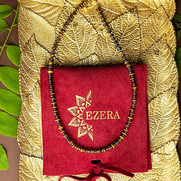 Colier choker din pietre semipretioase Ochi de Tigru, Kamia, placat cu aur 18K [1]