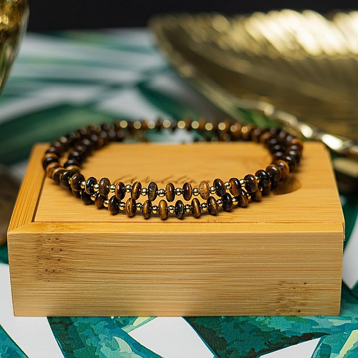 Colier choker din pietre semipretioase Ochi de Tigru, Kamia, placat cu aur 18K [9]