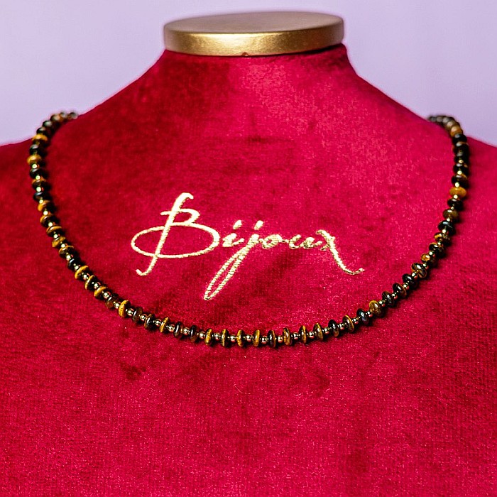 Colier choker din pietre semipretioase Ochi de Tigru, Kamia, placat cu aur 18K [7]