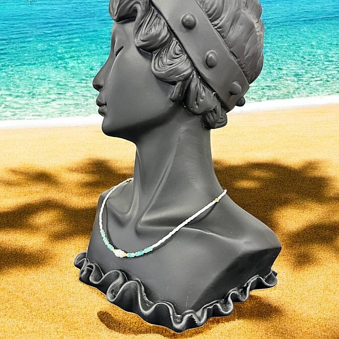 Colier choker elegant Isra din argint placat cu aur, cristale de Amazonit, Perla si Miyuki [5]