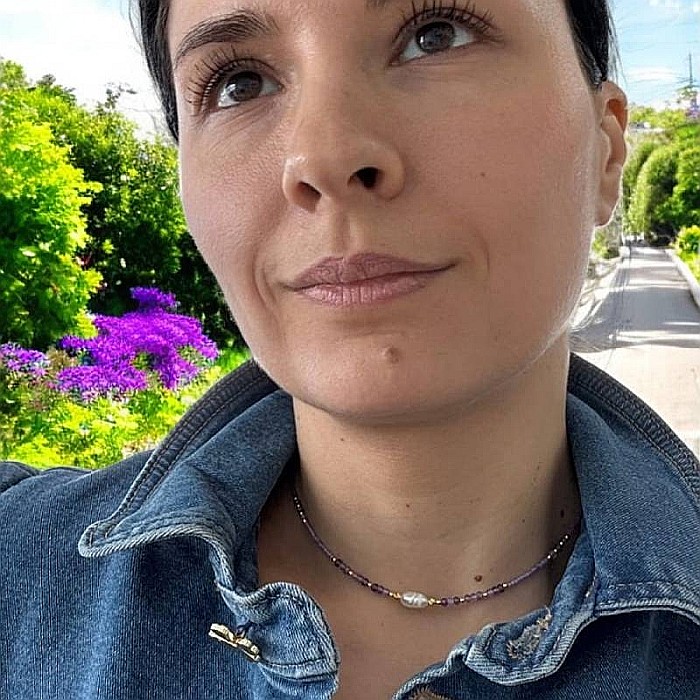 Colier choker Elina din margele Miyuki mov cu cristale de Ametist si argint placat cu aur 925 [7]