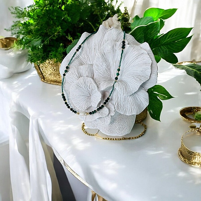 Colier choker Elina din margele Miyuki verde cu Malachit natural si argint placat cu aur 925 [7]