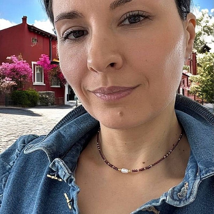 Colier Choker Elina handmade din margele miyuki rosii cu Granat si argint placat cu aur 925 [3]