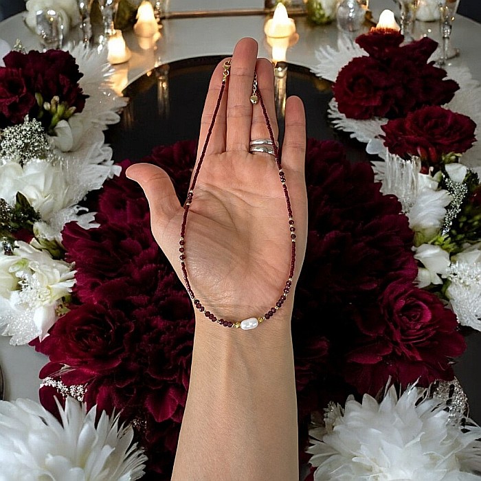 Colier Choker Elina handmade din margele miyuki rosii cu Granat si argint placat cu aur 925 [7]