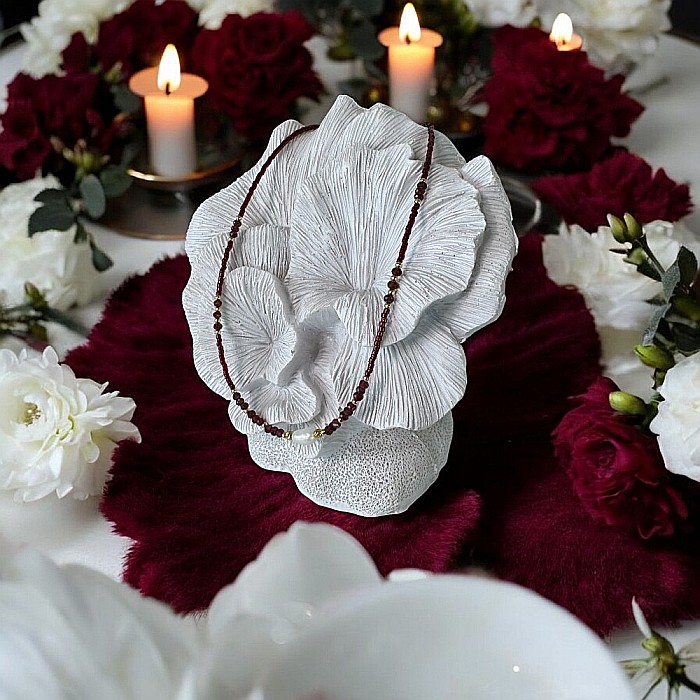 Colier Choker Elina handmade din margele miyuki rosii cu Granat si argint placat cu aur 925 [5]