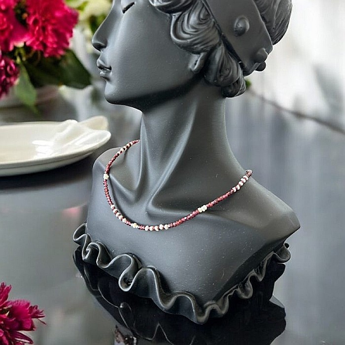 Colier choker Ella din cristale de Granat si Perle de Cultura cu argint 925 [2]