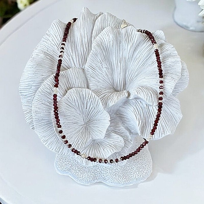 Colier choker Ella din cristale de Granat si Perle de Cultura cu argint 925 [4]