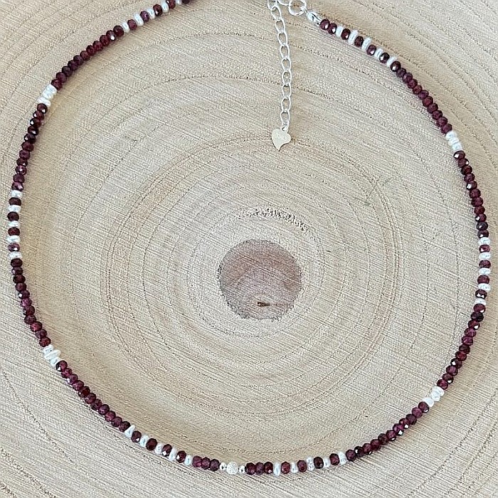 Colier choker Ella din cristale de Granat si Perle de Cultura cu argint 925 [3]