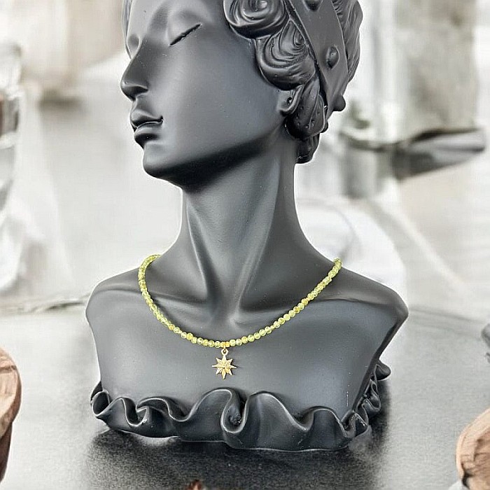 Colier choker femei Coronis din cristale de Peridot si argint placat cu aur [1]