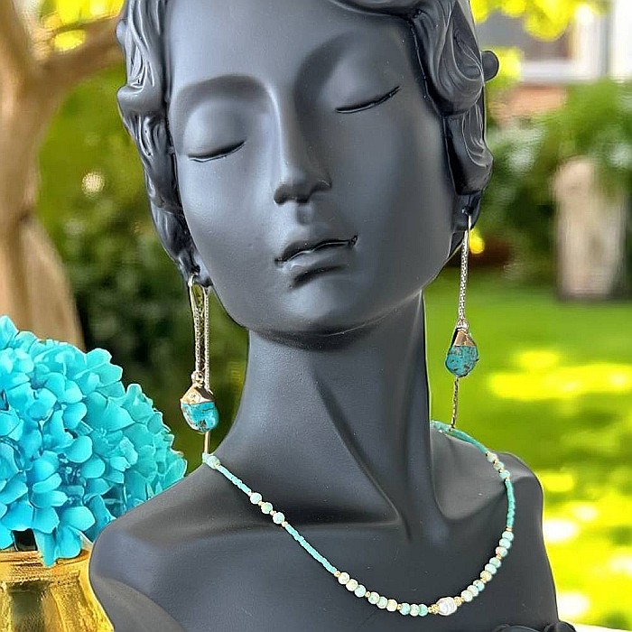 Colier choker handmade Elina din miyuki cu Turcoaz Peruvian si argint placat cu aur 925 [5]