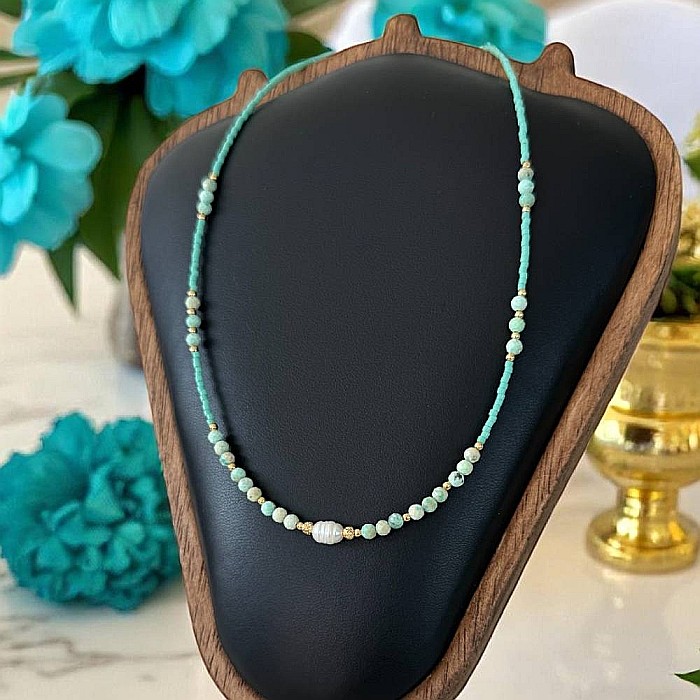 Colier choker handmade Elina din miyuki cu Turcoaz Peruvian si argint placat cu aur 925 [3]