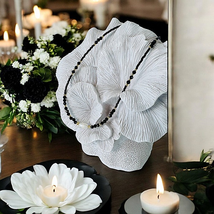 Colier choker handmade Elina din miyuki negru cu Obsidian si argint placat cu aur 925 [7]