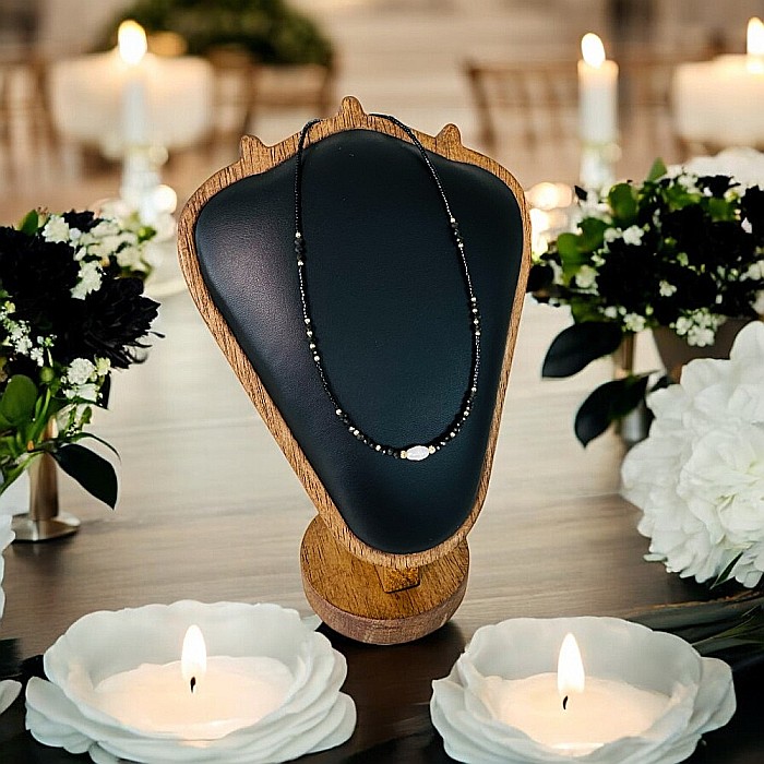 Colier choker handmade Elina din miyuki negru cu Obsidian si argint placat cu aur 925 [8]