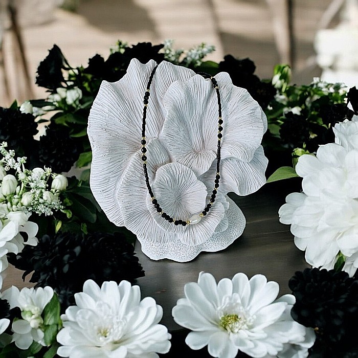 Colier choker handmade Elina din miyuki negru cu Obsidian si argint placat cu aur 925 [6]