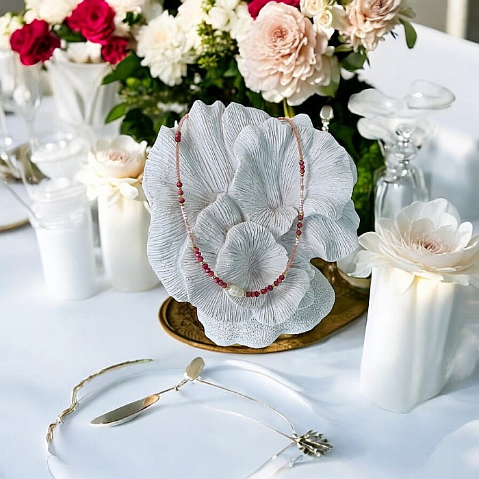 Colier choker handmade Elina din miyuki somon cu Rodocrozit si argint placat cu aur 925 [4]