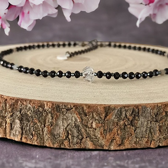 Colier Choker Hrida cu pietre semipretioase de Onix, Labradorit si diamant Herkimer [9]