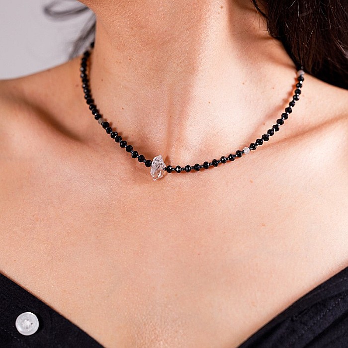 Colier Choker Hrida cu pietre semipretioase de Onix, Labradorit si diamant Herkimer [18]