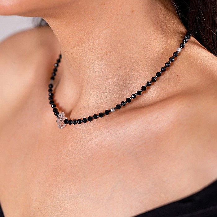 Colier Choker Hrida cu pietre semipretioase de Onix, Labradorit si diamant Herkimer [17]