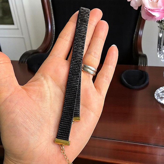 Colier choker lat elegant handmade Elian din margele Miyuki negru cu maro metalizat [7]