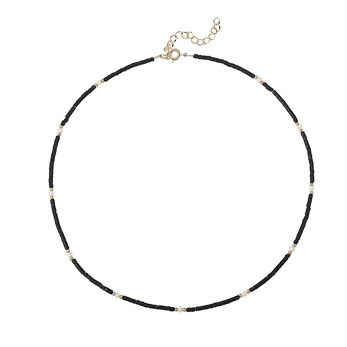 Colier Choker Lenny din cristale de Agat Negru si Perle Naturale, placat cu aur [3]