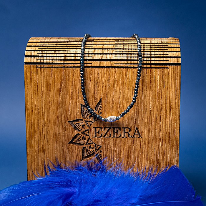 Colier Choker Mihit din pietre naturale de Jad Bleumarin cu accesorii si sistem de inchidere din argint 925 [2]