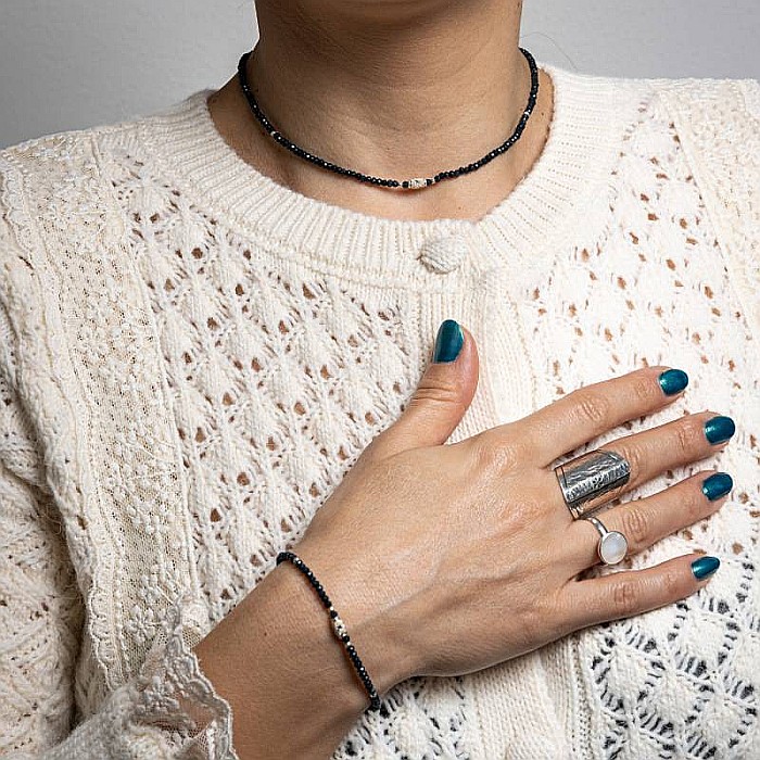 Colier Choker Mihit din pietre naturale de Jad Bleumarin cu accesorii si sistem de inchidere din argint 925 [11]