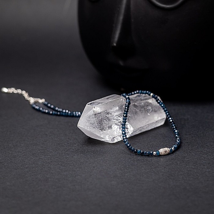 Colier Choker Mihit din pietre naturale de Jad Bleumarin cu accesorii si sistem de inchidere din argint 925 [3]