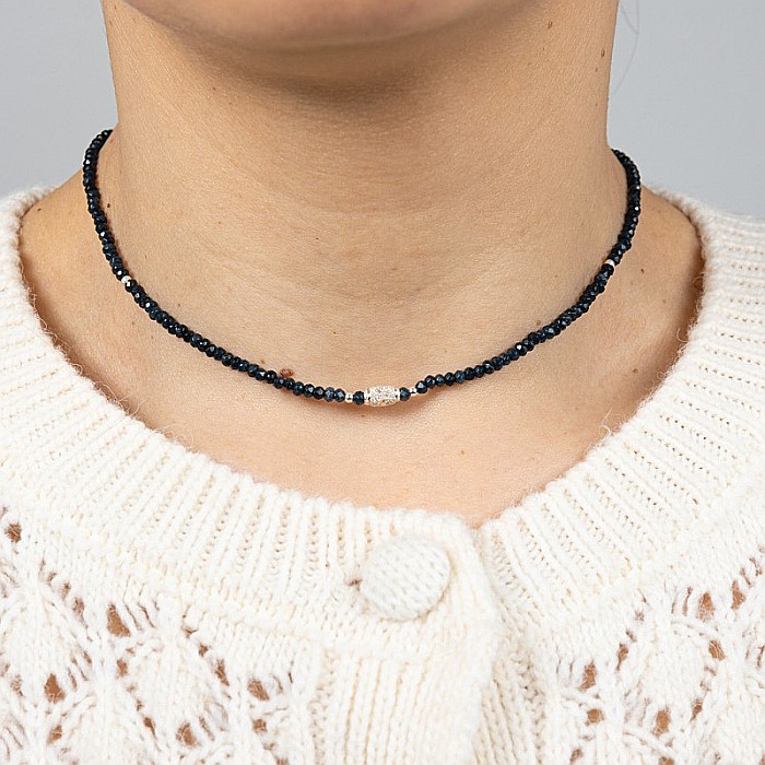 Colier Choker Mihit din pietre naturale de Jad Bleumarin cu accesorii si sistem de inchidere din argint 925 [10]