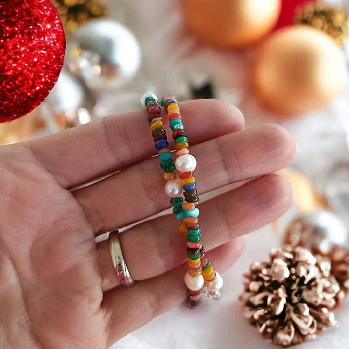 Colier Choker perle naturale Ayana cu cipsuri de scoici colorate si argint 925 [3]